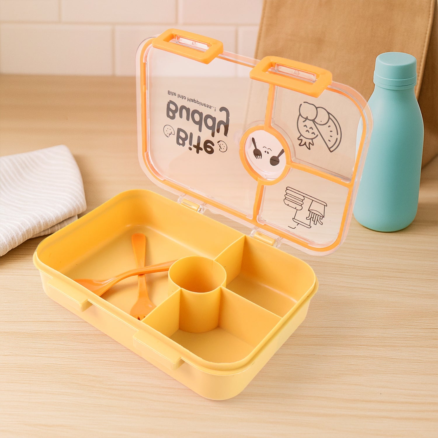 Bite Buddy 4-Compartment Leak-Resistant Plastic Lunch Box with Spoon & Fork Bite Buddy 4-Compartment Leak-Resistant Plastic Lunch Box with Spoon & Fork